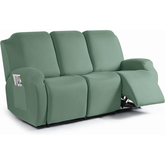 Recliner Sofa Slipcover, 3 Pieces Polyester Fabric Stretch Sofa Covers for 3 Seat Reclining Couch, Soft Washable Furniture Protector with Pockets (3 Seat, Bean Green)