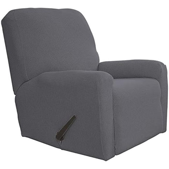 Recliner Stretch Sofa Slipcover Sofa Cover 4-Pieces Furniture Protector Couch Soft with Elastic Bottom Kids Spandex Jacquard Fabric Small Checks(Large,Gray)