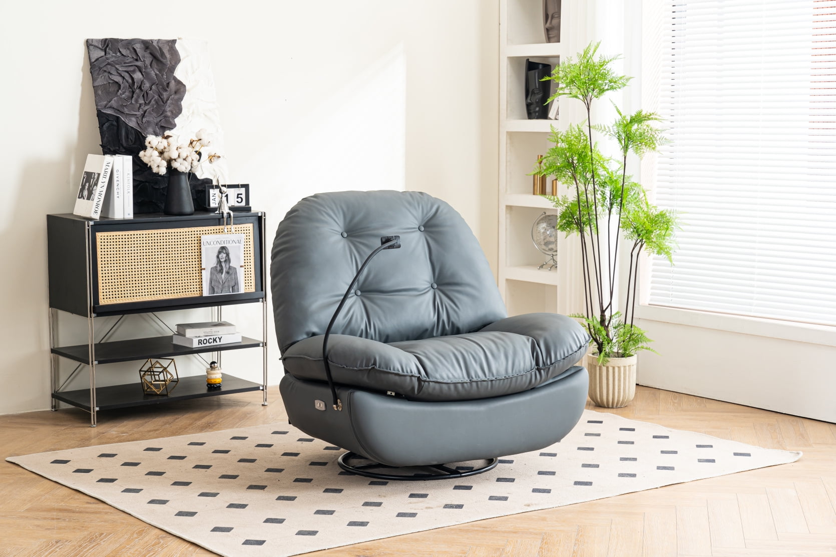 Recliner Swivel Accent Chair With Bluetooth Music Player, Leather Sofa