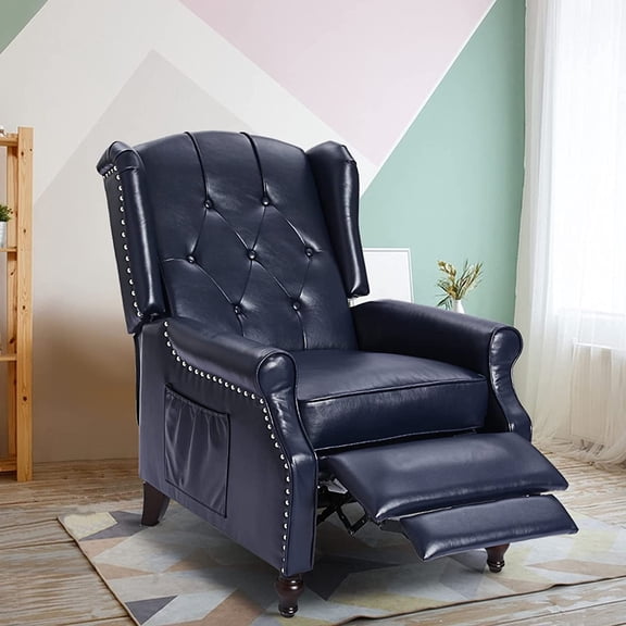 Recliner Wingback Chair - PU Leather Arm Heat Push Back Massage Remote Control Heat Backrest Blue Purple