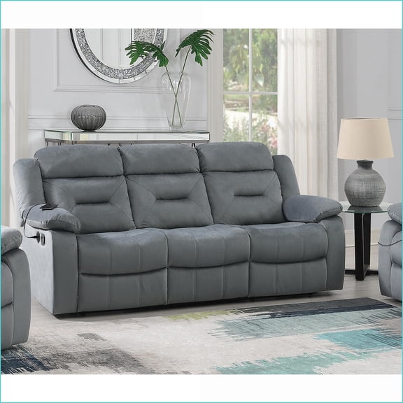 Recliner Sofa | 3-Seat Manual Motion with USB Ports | Dark Grey Velvet