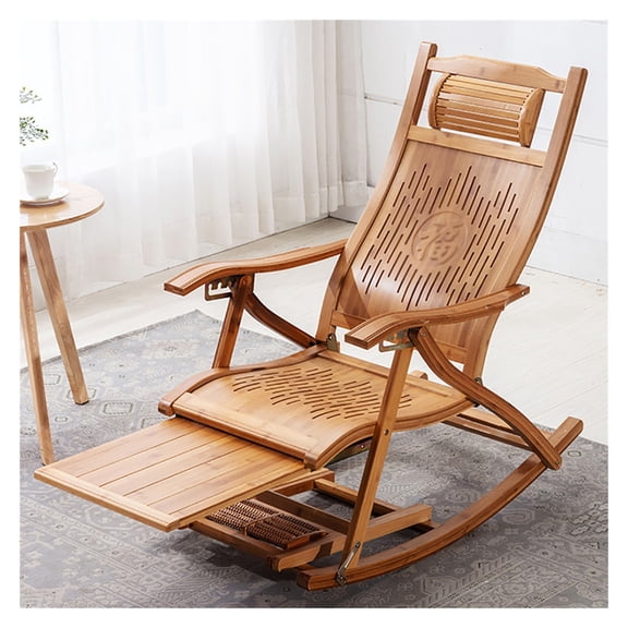 Recliners Bamboo Sun Lounger Rocking Deck Chair Wooden Chaise Folding Rocking Chairs Rocker Lounger Chair Recliner Outdoor Chair Portable Chair with Footrest and Foot Massage