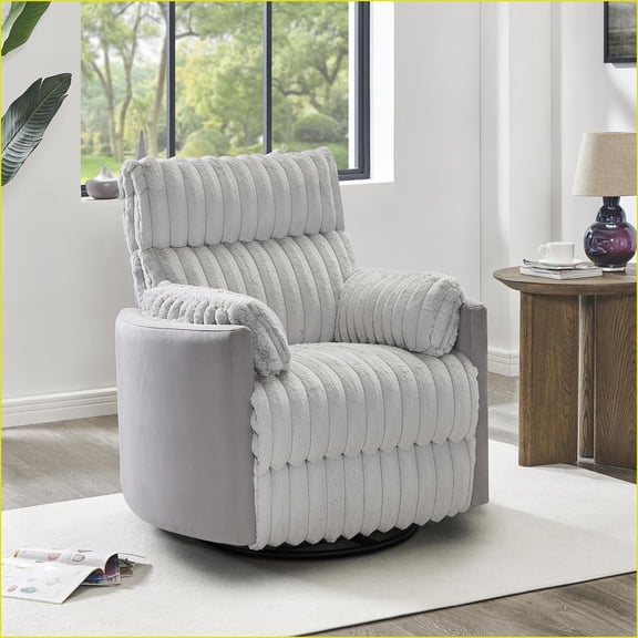 Recliners, Bocaton Light Gray Wide Wale Corduroy Manual Swivel Recliner | Fabric+Metal