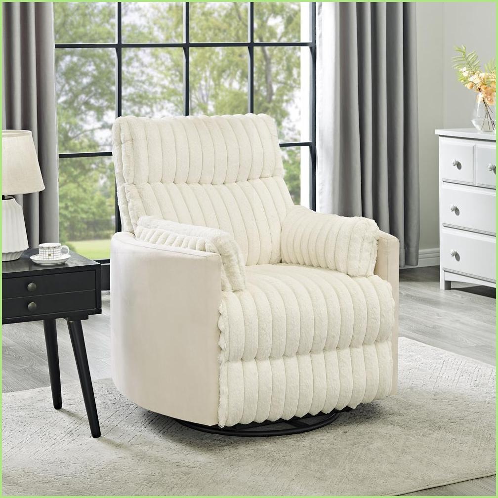 Recliners - Bocaton Wide Wale Corduroy Manual Recliner with 360 Swivel | White | Fabric+Metal