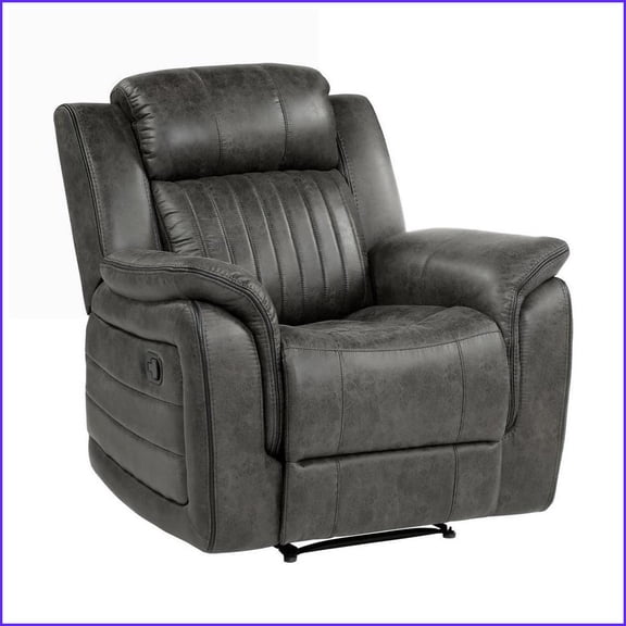 Recliners, Brownish Gray Transitional 1pc Reclining Chair with Plush Pillow-Top Arms & Vertical Tufting | Solid Wood Frame | Gray | Wood
