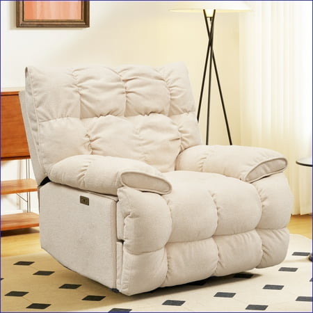 Recliners Classic Electric Glider Rocker with 360° Rotation | Cream White | Fabric