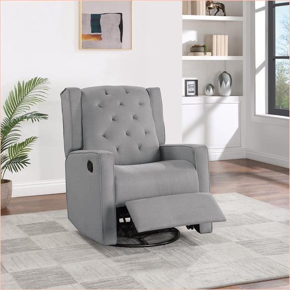 Recliners Contemporary Dark Gray Swivel Glider Recliner - Wing Back Tufted, Manual | Dark Gray | Polyfiber