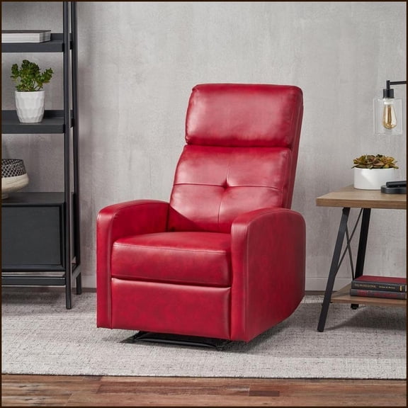 Recliners, Contemporary Upholstered Chair with Lever Mechanism | Red PU | 26.25W x 35.5D x 40H