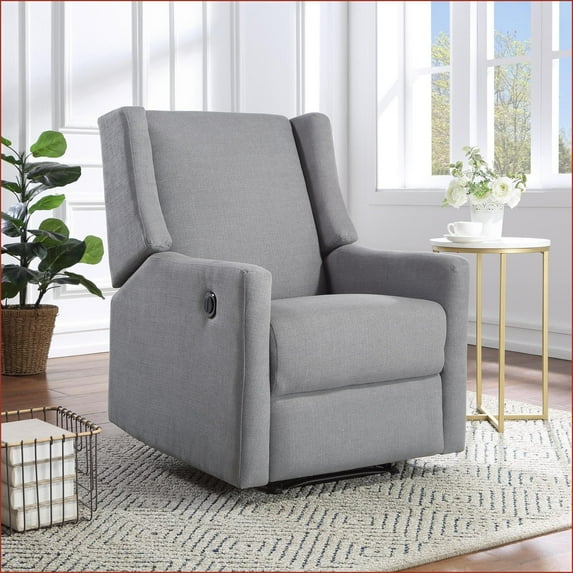 Recliners | Contemporary Wingback Power Recliner Light Gray Polyester Fabric