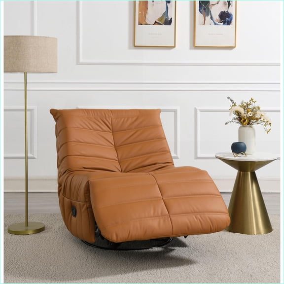 Recliners Glider Swivel Manual Recline with Full Foam Seat | Orange | Faux Leather