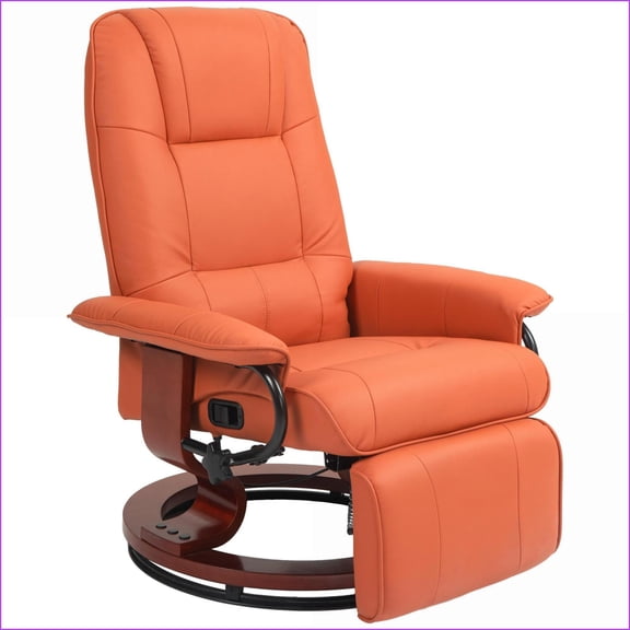 Recliners, HOMCOM Faux Leather Manual Recliner with Swivel Wood Base, Footrest & Armrest for Living Room | Orange | Wrapped Wood