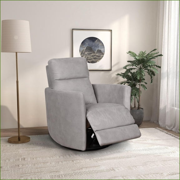 Recliners - Lawson Swivel Glider Suede Recliner, Tan Brown, Push Button | Suede | Fully Flat