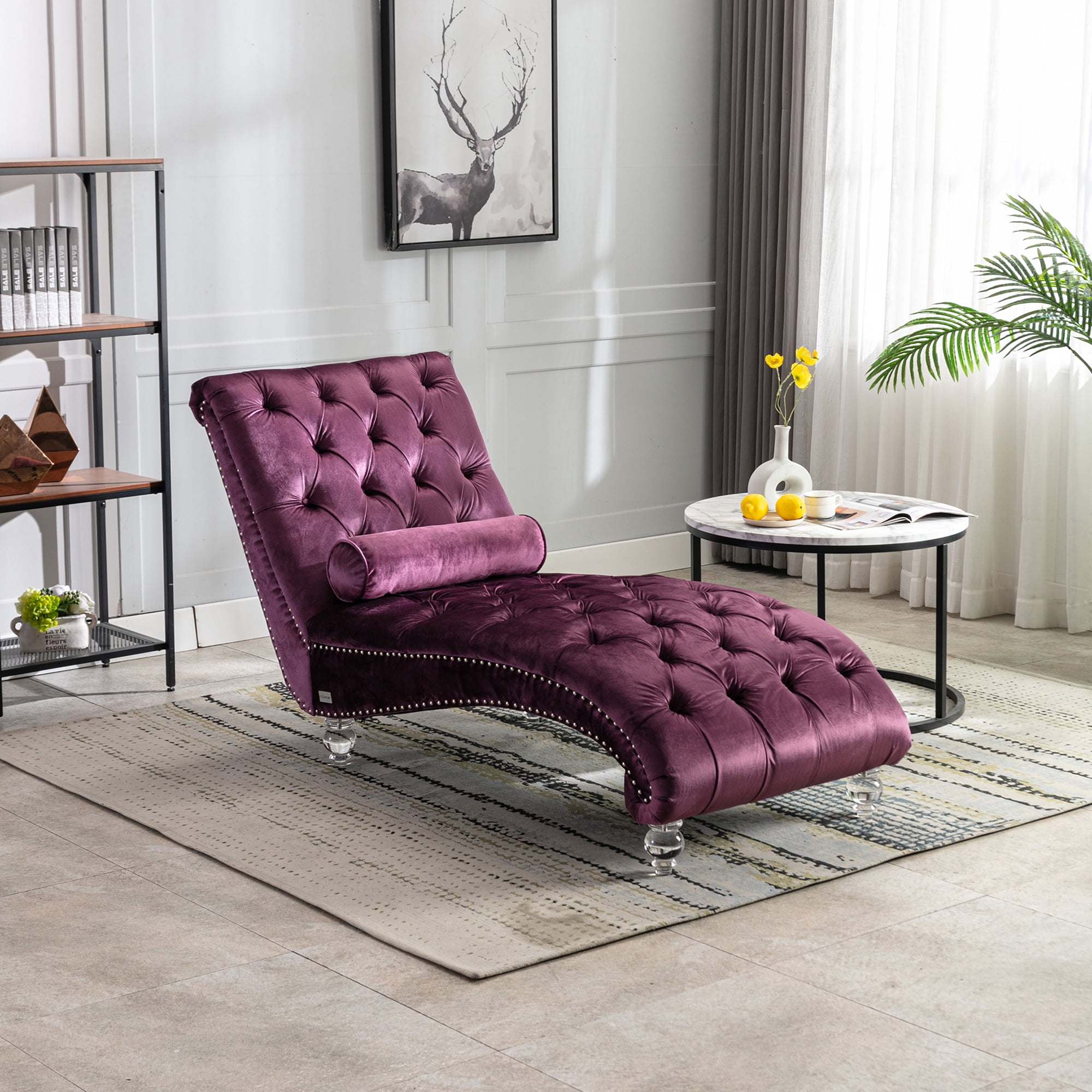 Recliners and Massage Chairs COOMORE Velvet Chaise Lounge Indoor,Button