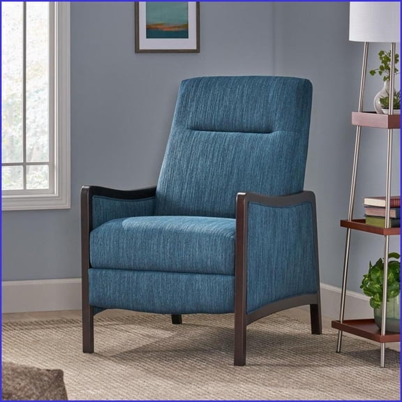Recliners, Mid-Century Modern Pushback Fabric Recliner with Thicker Cushion | Navy Blue | Birchwood Legs