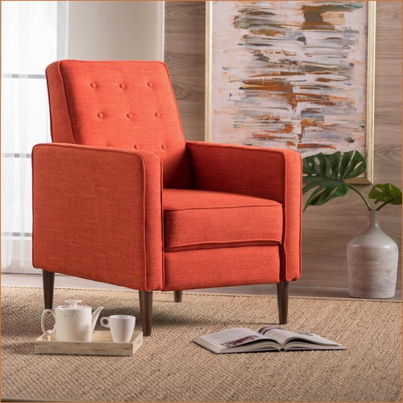 Recliners Mid-Century Modern Pushback Fabric Recliner with Thicker Tufted Cushion & Birch Legs | Charcoal Gray | Living Room Bedroom