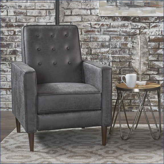 Recliners Mid-Century Modern Pushback Single Recliner Sofa with Thicker Seat Cushion Tufted Upholstery Dark Espresso Birch Wood Legs | Slate | Microfiber