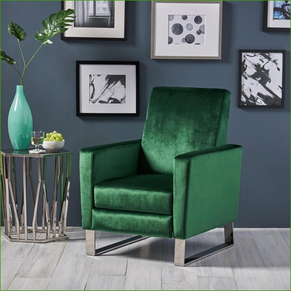 Recliners, Modern Glam Push-Back with Stainless Steel Legs | Velvet Upholstery | Emerald Color