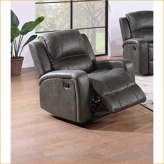 Recliners, Modern Manual Motion Recliner with Tufting | Smoke | PU Leather