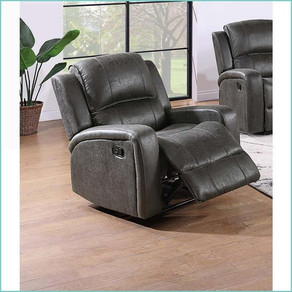 Recliners, Modern Manual Single Recliner with Square Arms | Smoke | PU Leather