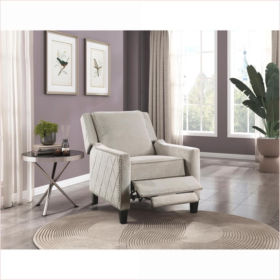 Recliners, Modern Push-Back Reclining Chair with Nailhead Trim, Sand Textured Fabric | Solid Wood Frame | Sand Color