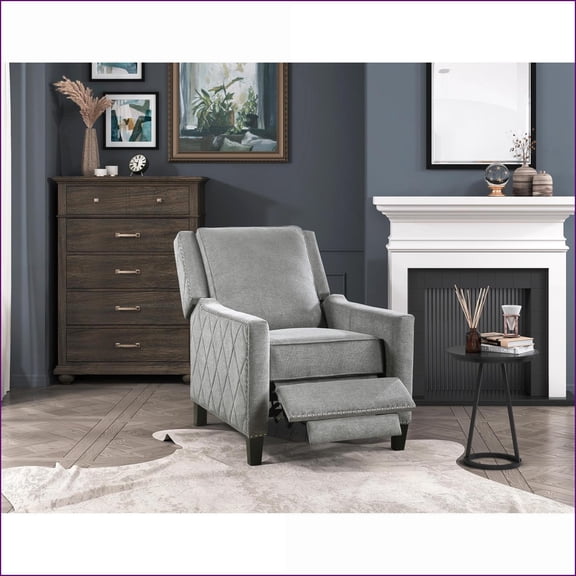 Recliners Modern Slate Gray Textured Fabric Push-Back Recliner Solid Wood Frame Nailhead Trim | Slate Gray | Solid Wood