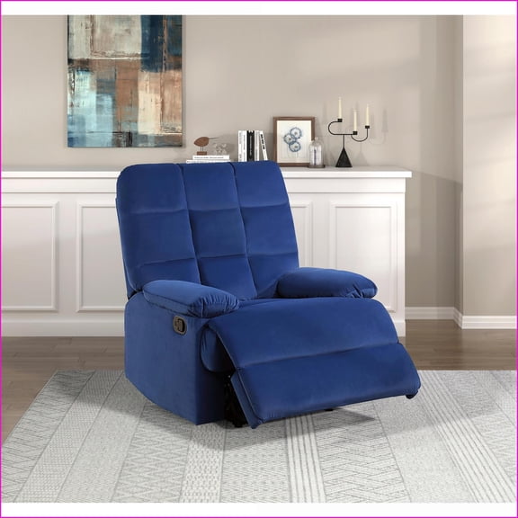 Recliners Modern Solid Wood Royal Blue Velvet Recliner with Tufted Back & Pillowtop Arms | Royal Blue | Velvet