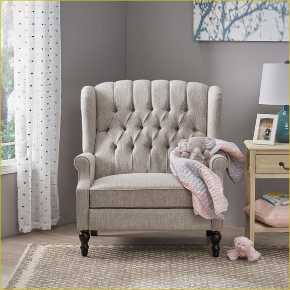 Recliners for Living Room, Oversized Tufted Wingback Push Back with Nailhead Trim | Light Grey Fabric