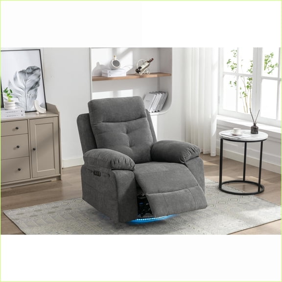 Recliners - Power Glider Swivel Chair with Bluetooth, LED Lights, USB/Type C, Storage | Dark Grey Linen