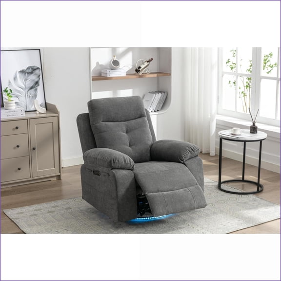 Recliners Power Glider Swivel Chair with Bluetooth Speaker, LED Light, USB/Type C, Storage | Dark Grey Linen