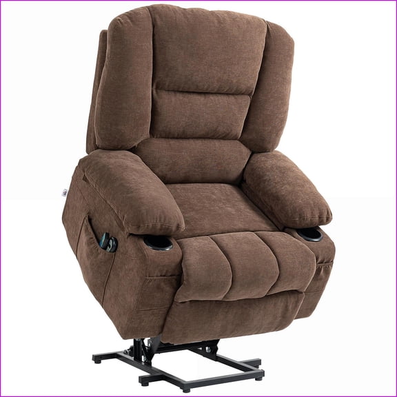 Recliners Power Lift Chair with Massage & Heat, Remote, Side Pockets, Quick Assembly | Walnut Brown | Chenille Fabric