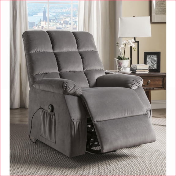 Recliners Power Lift with Massage & Heat, Slate Gray Velvet | Wood Frame