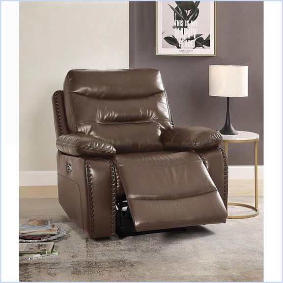 Recliners Power Lift with Pillow Top Arms & Horizontal Tufting | Brown | Leather Gel Upholstery