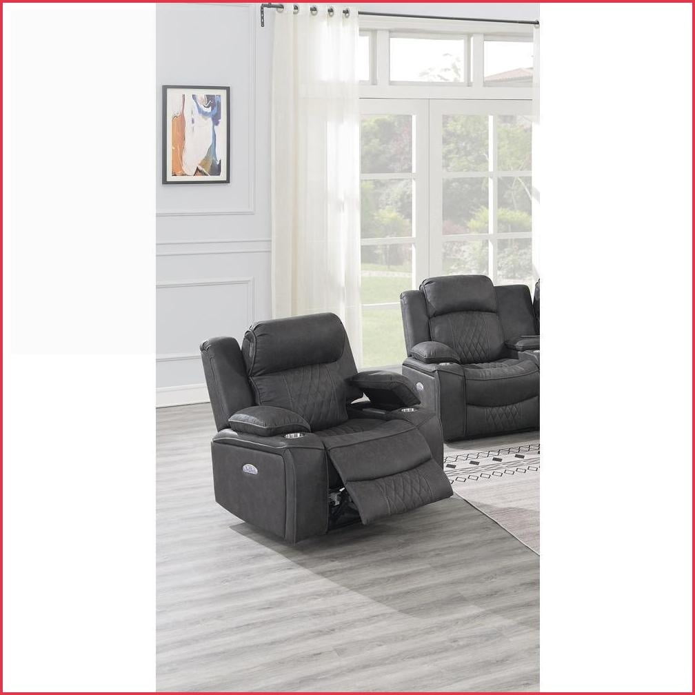Recliners, Power Motion Contemporary Charcoal Gel Leatherette Recliner with Storage Arms, Cup Holder & USB | Compact | Easy Assembly