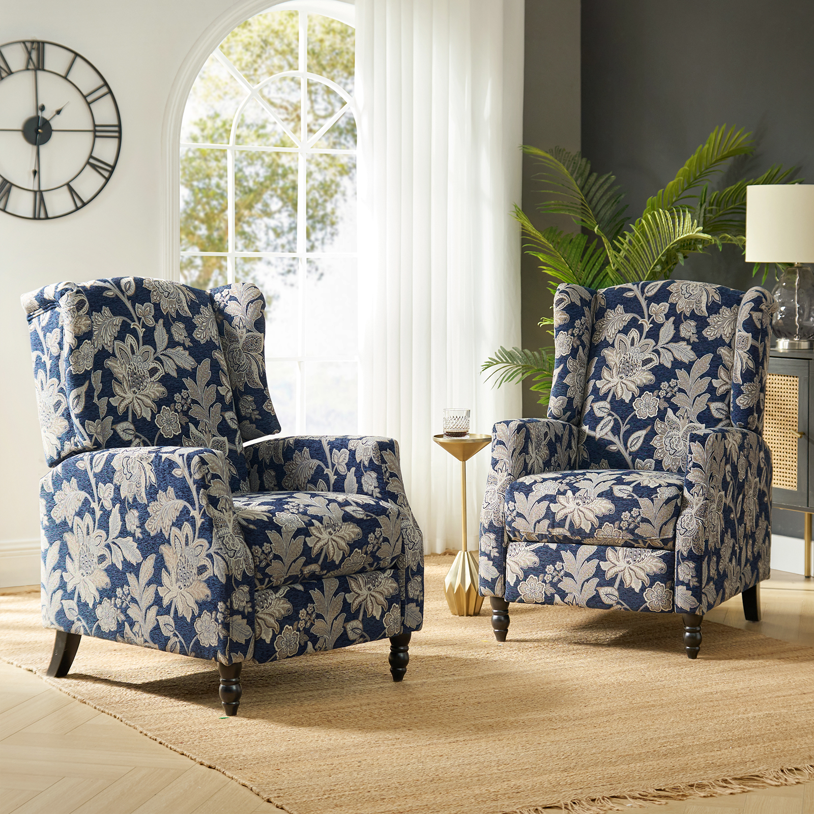Push Back Recliner Chair Set of 2 Wingback Manual Fabric Upholstered Home Theater Couches Garden