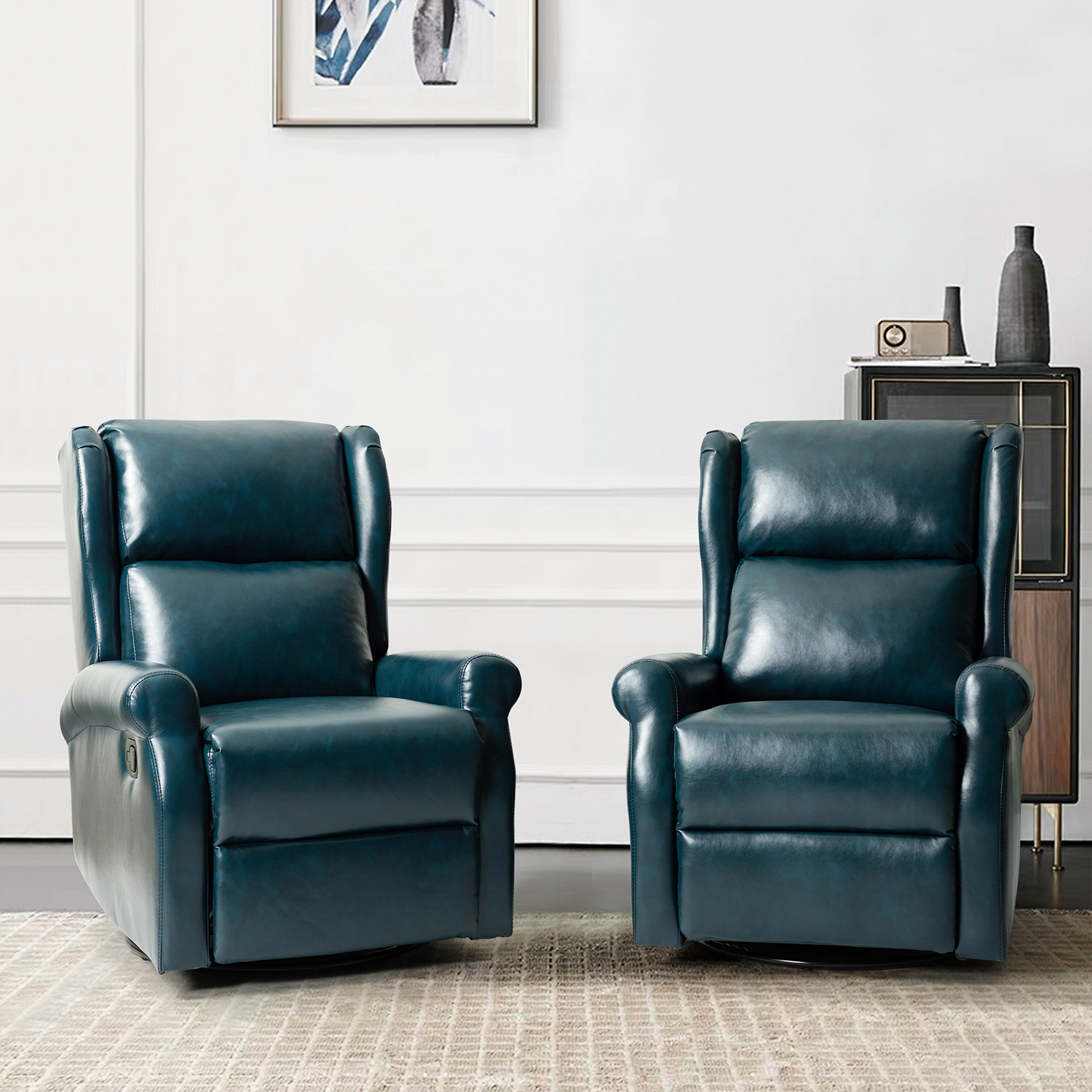 Turquoise Rocker Recliner Recliners Rocking Chairs Leather Swivel Glider Set of 2 Push Back with ...