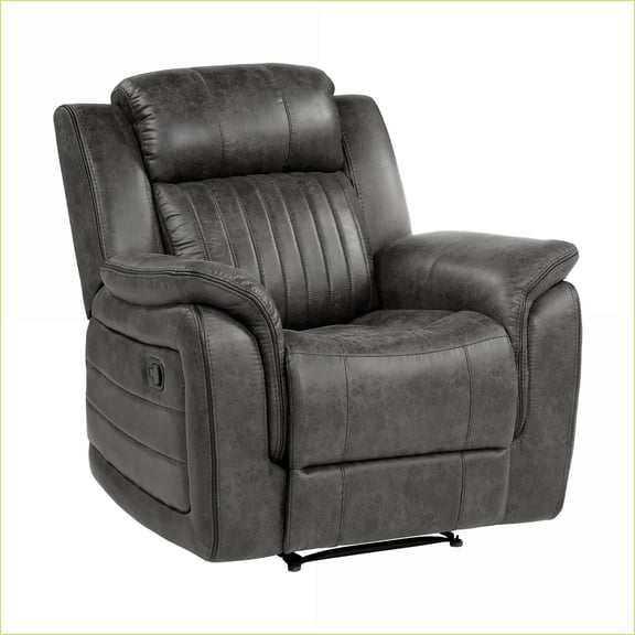 Recliners Transitional Brownish Gray Microfiber Reclining Chair with Pillow-Top Arms | Solid Wood | Gray