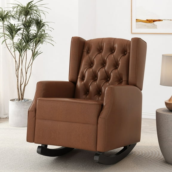 Recliners and Massage Chairs, ROCKING CHAIR, Light Brown Massage Recliners,Pu Reclining Massage Chairs,