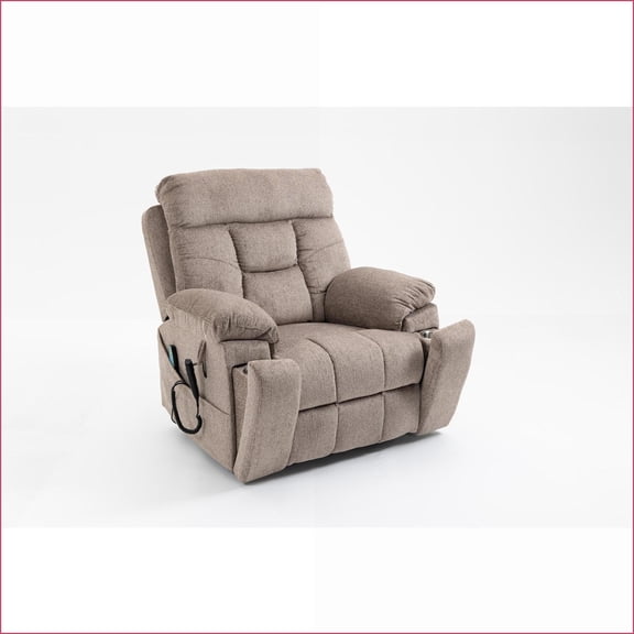 Recliners for Big and Tall, Electric Lift Chair with Massage & Heating, 180 Flat Lay, Dual OKIN Motors, 2 Cup Holders | Light Brown Chenille