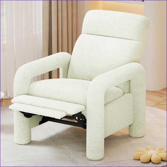 Recliners for Living Room, 31.25'' Push Back Recliner Armchair with Adjustable Backrest | Beige Teddy Fleece