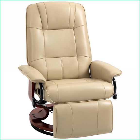 Recliners for Living Room, Manual Swivel Recliner with Wood Base | Cream White PU Leather