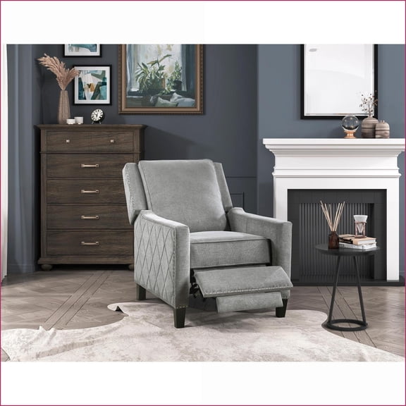 Recliners for Living Room, Modern Push-Back Reclining Chair with Nailhead Trim, Slate Gray Textured Fabric | Solid Wood Frame