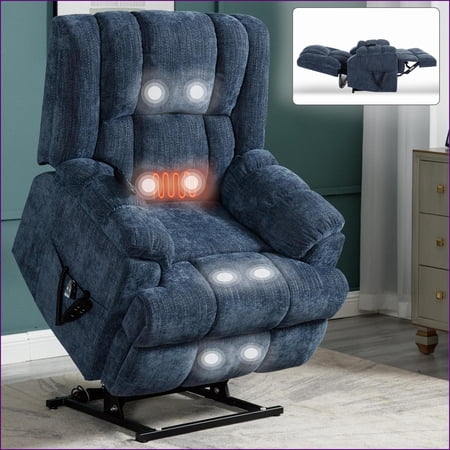 Recliners with Dual Motor Heat Massage, Infinite Position Power Lift, 350 LBS Capacity, Medium-Firm | Navy Blue | Metal & Wood Frame