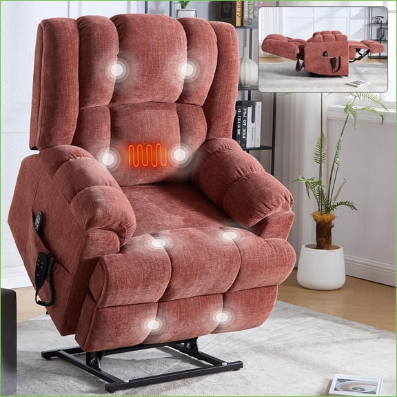 Recliners with Dual Motor Power Lift, Heat Massage, Infinite Positions, 350 lbs Capacity | Ruby Red | Metal Frame