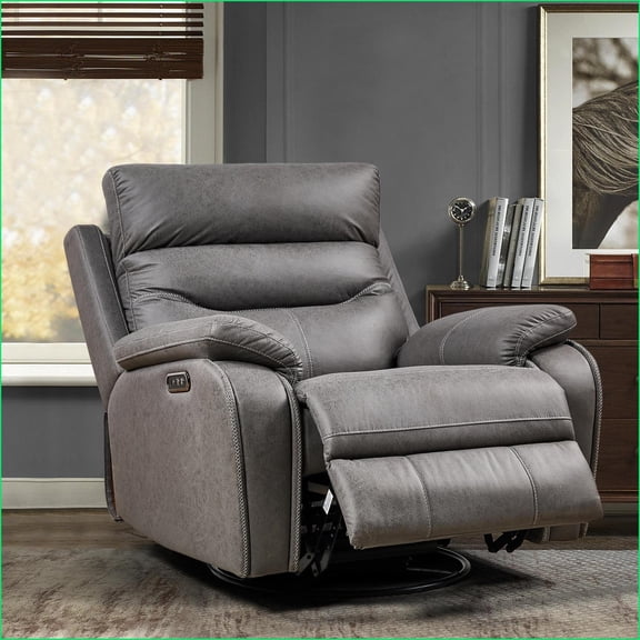 Recliners with Dual OKIN Motors, 240 Swivel, Power Headrest, USB Ports & One-Key Reset | Light Gray Fabric