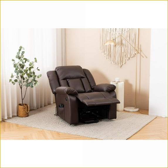 Recliners, Electric Power Massage Recliner with Heating | Premium PU Leather | Dark Brown