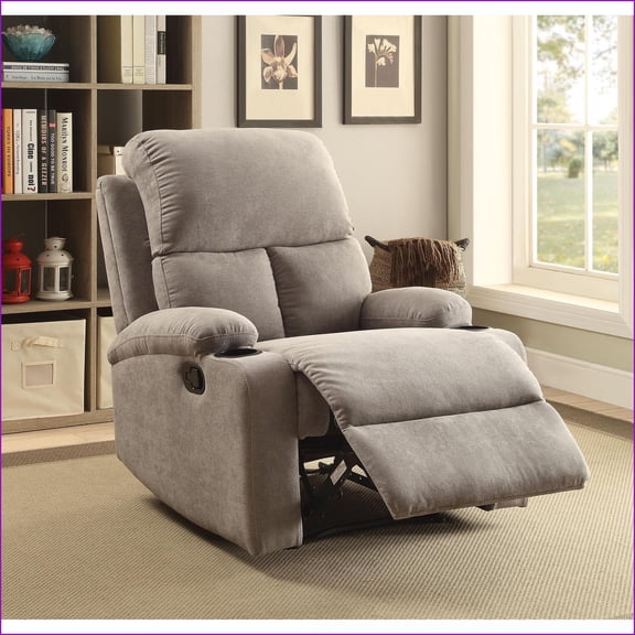 Recliners with External Latch Handle & Cup Holder, Charcoal Gray Linen | Fabric+Metal | Grey