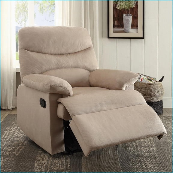 Recliners with Pillow Top Arms, Tan Brown Woven Fabric | External Latch Handle | Solid Wood Frame