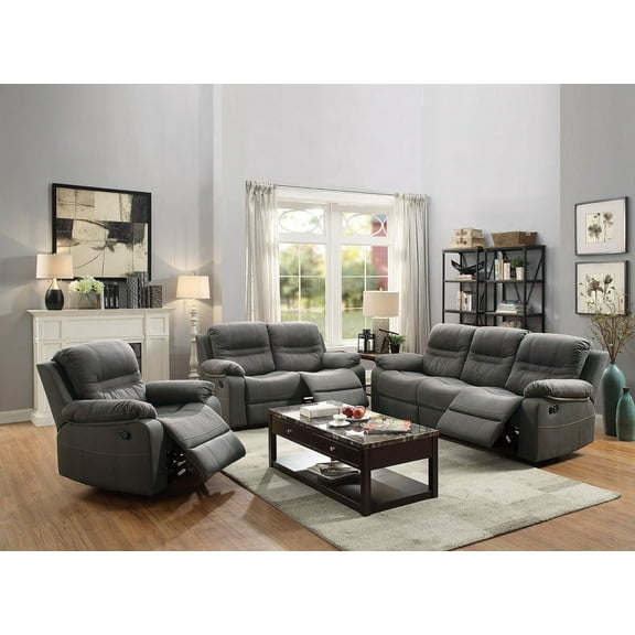 Reclining 3pc Sofa Set Motion Sofa Loveseat Recliner Chair Functional Plush Breathable Leatherette Slate Blue Plush Arms