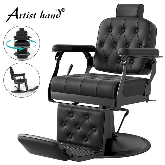 Reclining All Purpose Vintage Barber Chair Hydraulic Heavy Duty Tattoo Salon Beauty Spa Hair Styling Equipment(Black)