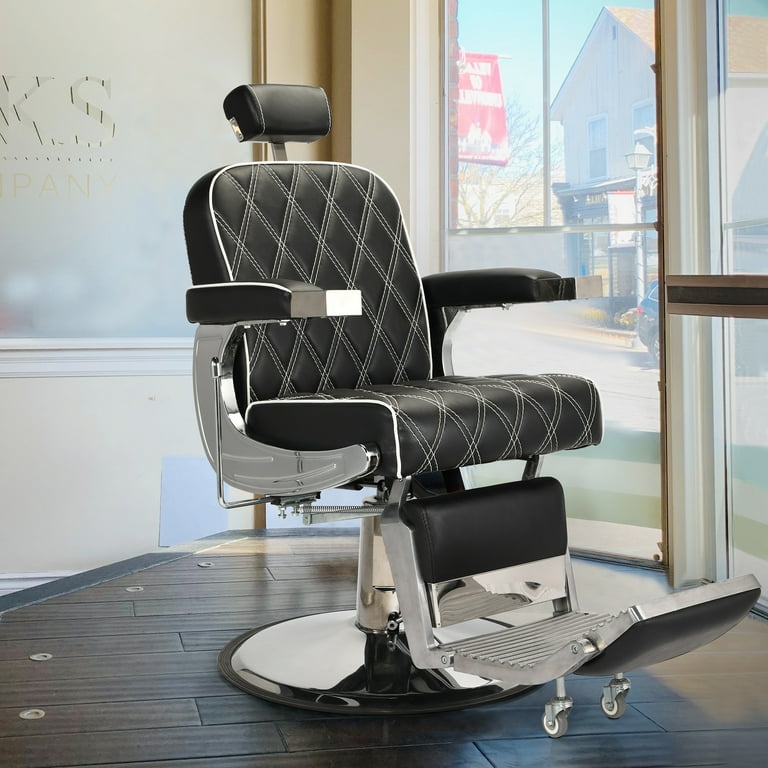 Reclining Barber Chair Hydraulic Salon Chair with Adjustable Headrest and Heavy Duty Base for Hair Cutting Black Silver XH Walmart
